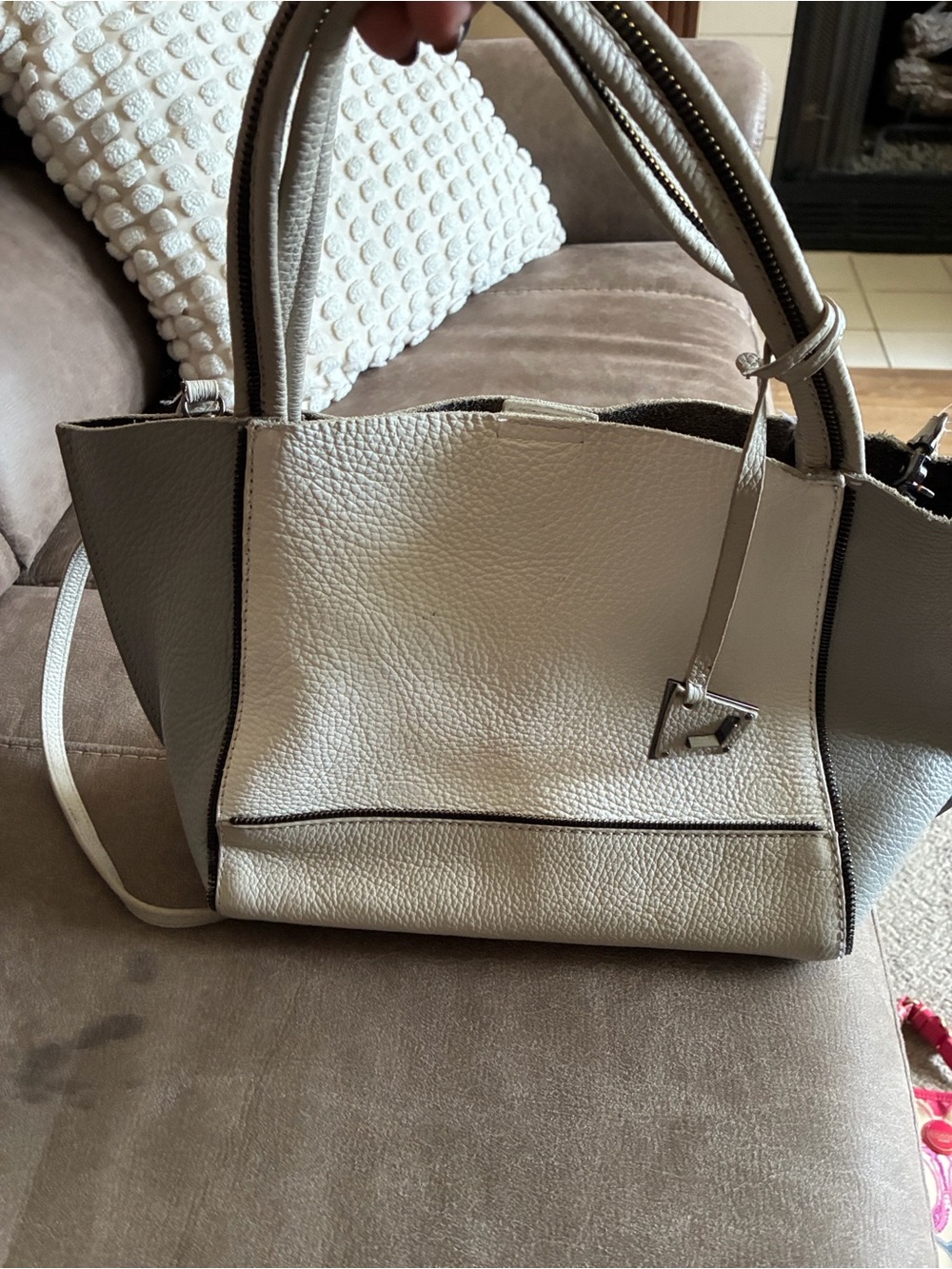Botkier Two-Tone Cream and Taupe Leather Shoulder Bag